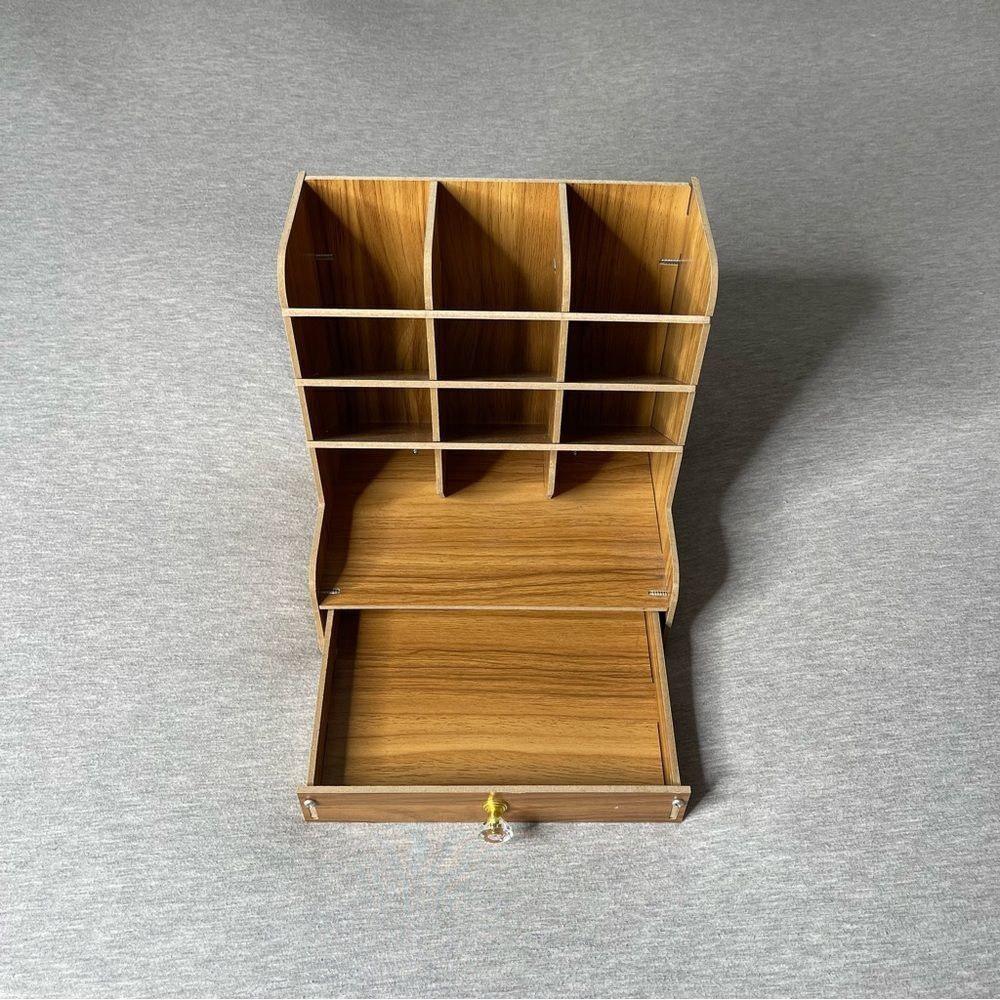 Amazon Basics Wooden Pen Holder Drawer Stationery Box Organizer